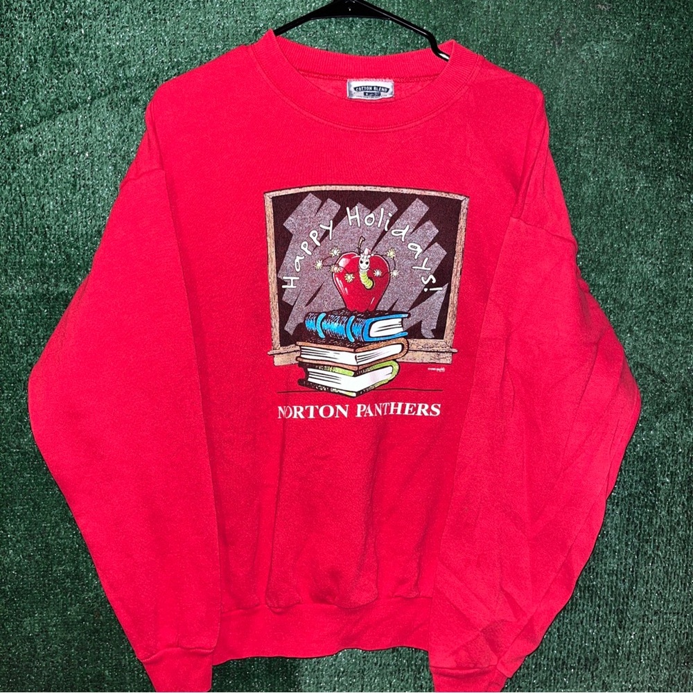 vintage 90s Norton Panthers High School Red 1995 Crewneck Sweatshirt L Ohio